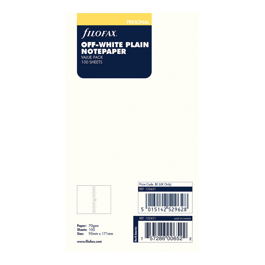 Off-White Plain Notepaper Value Pack Refill Pack - Personal