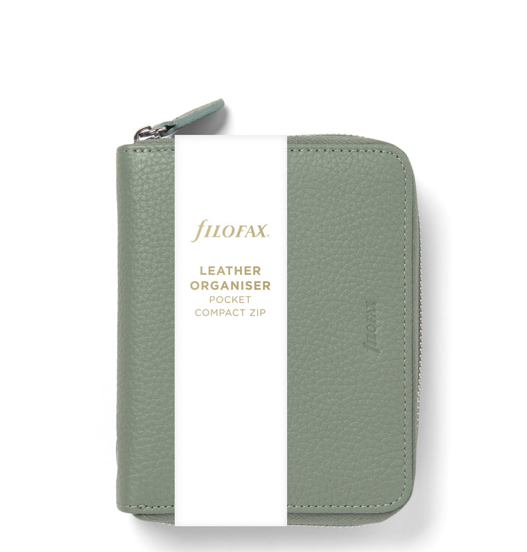 Norfolk Pocket Compact Zip Leather Organizer Sage