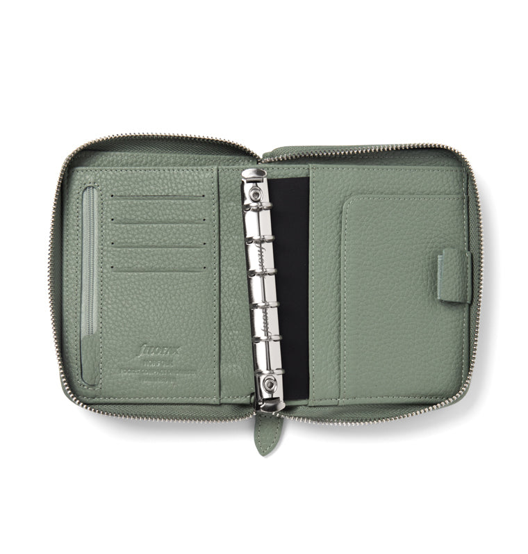 Norfolk Pocket Compact Zip Leather Organizer Sage