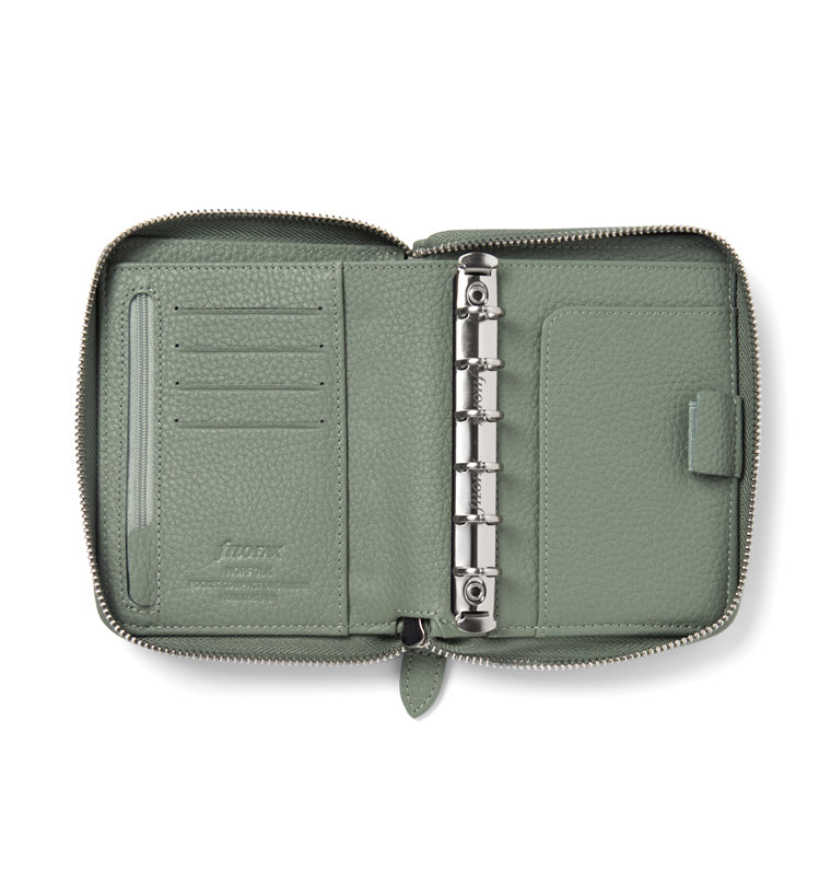 Norfolk Pocket Compact Zip Leather Organizer Sage