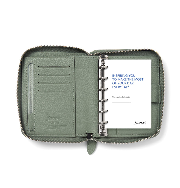 Norfolk Pocket Compact Zip Leather Organizer Sage
