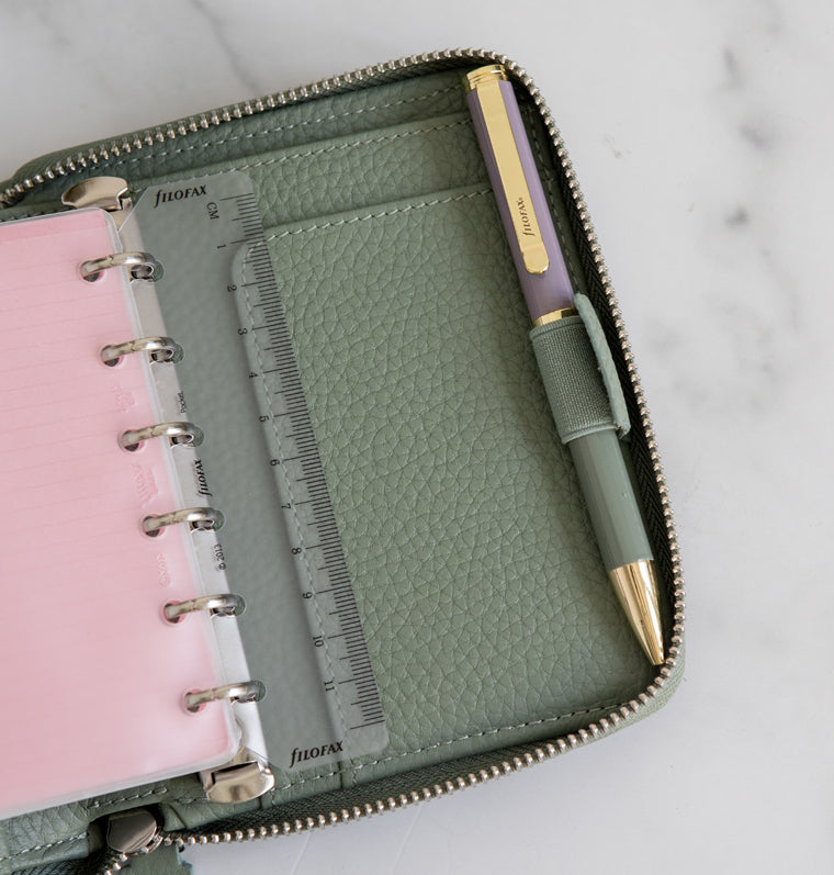 Norfolk Pocket Compact Zip Leather Organizer Sage