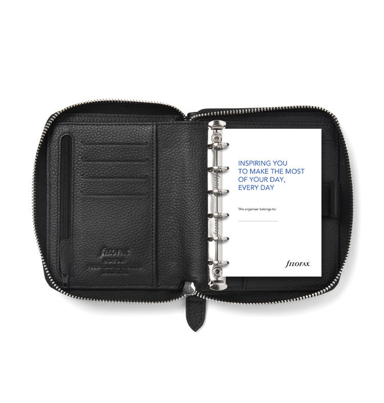 Norfolk Pocket Compact Zip Leather Organizer Black