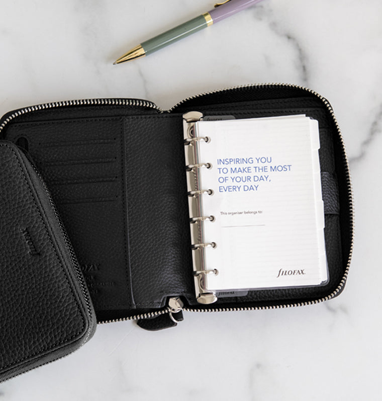 Norfolk Pocket Compact Zip Leather Organizer Black