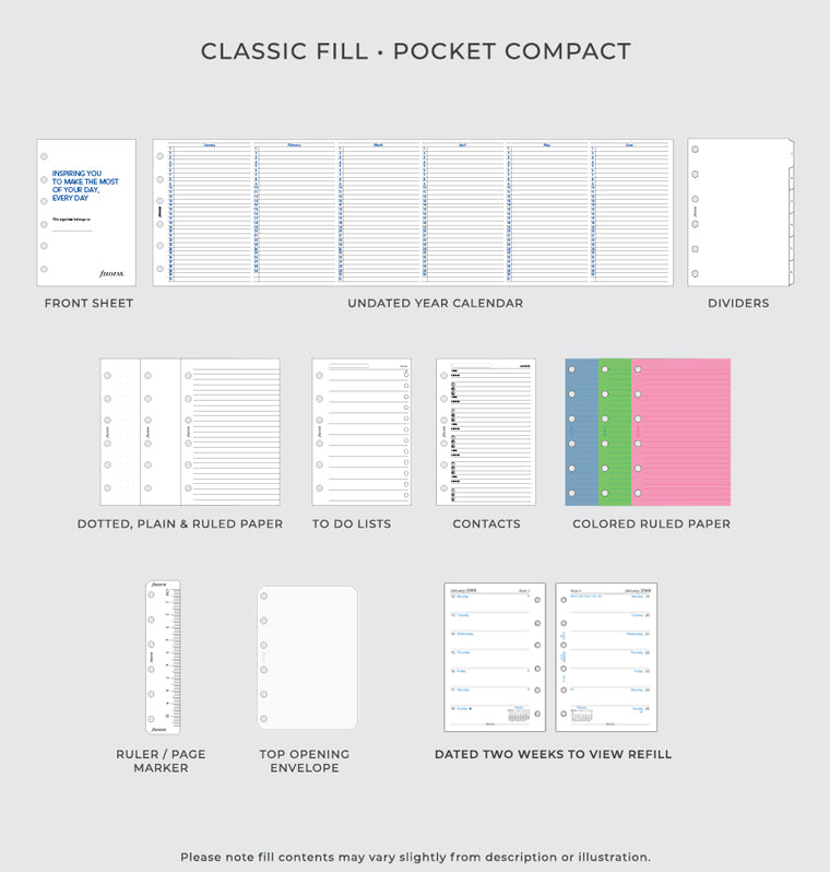 Filofax Classic Fill - Pocket Compact