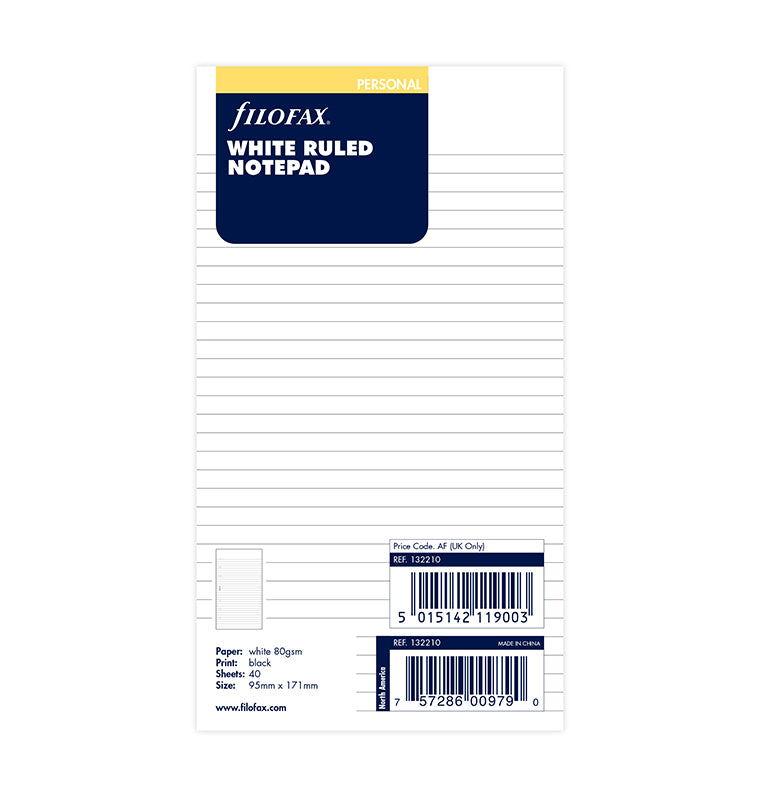 White Ruled Notepad Personal Refill - Filofax – Filofax US