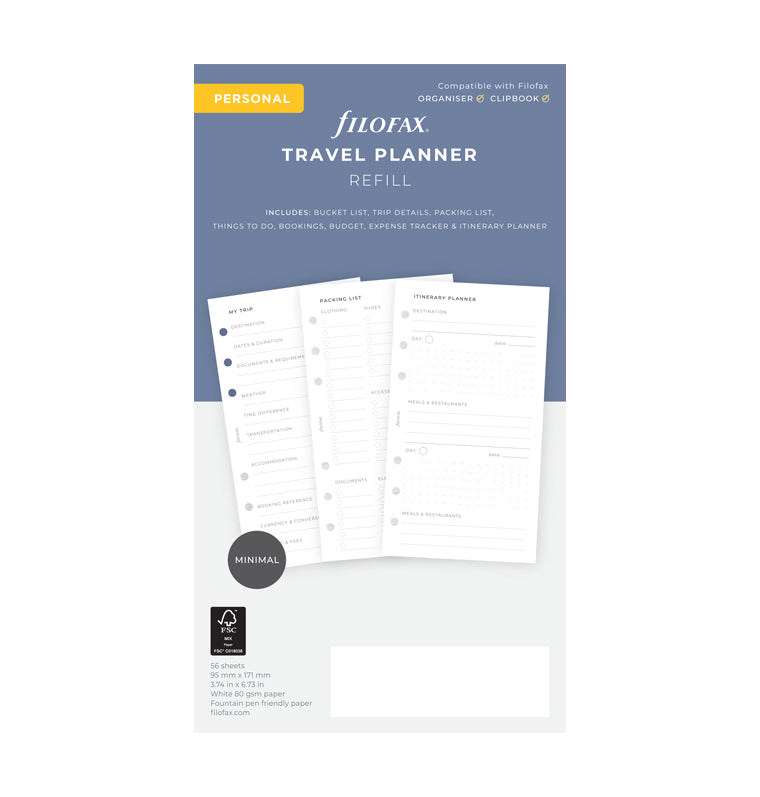 Filofax Travel Planner Personal Refill for Organizers and Clipbook - Packaging