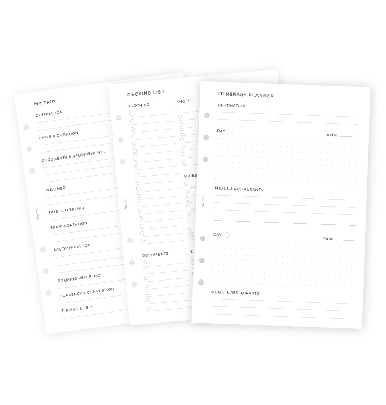 Filofax Travel Planner Refills - A5 Size - for Organizers and Clipbook