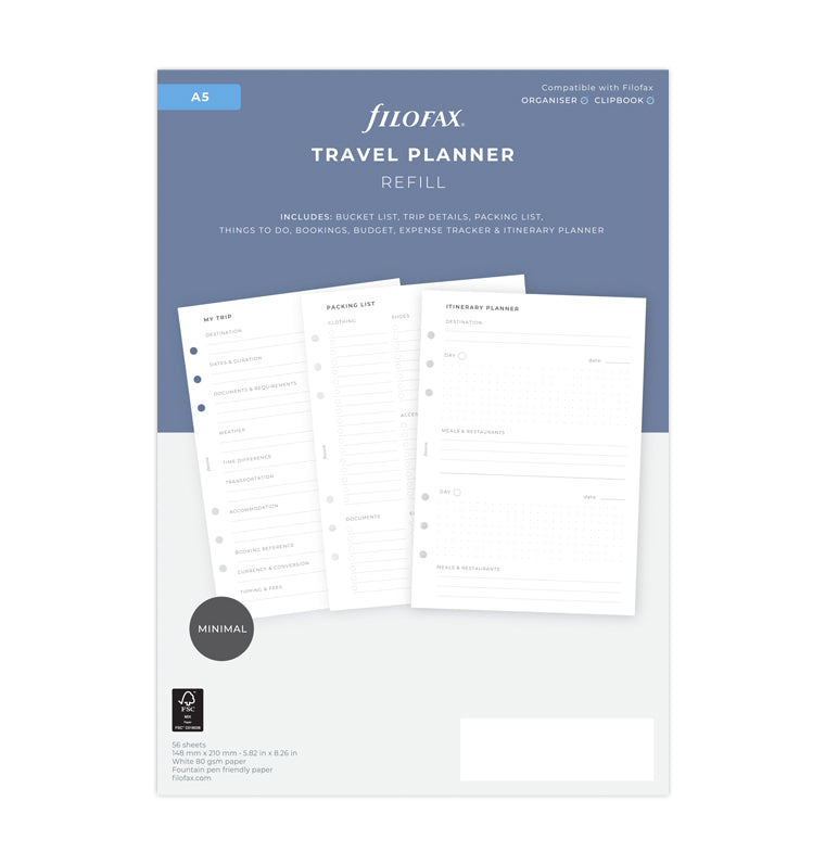 Filofax Travel Planner A5 Organizer and Clipbook Refills - Packaging