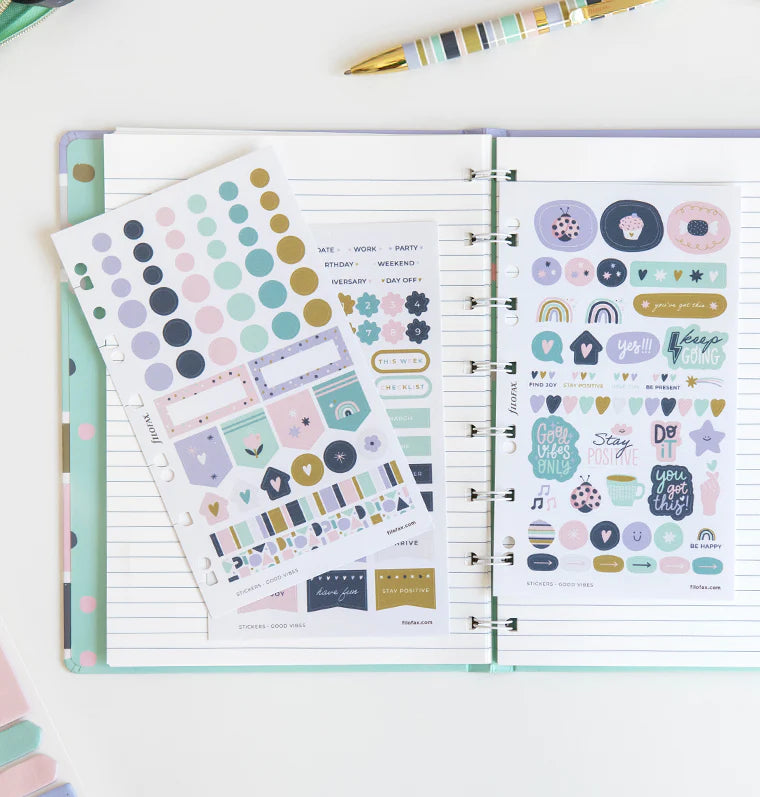 Filofax Stickers in a Refillable Notebook - Good Vibes Stationery Collection
