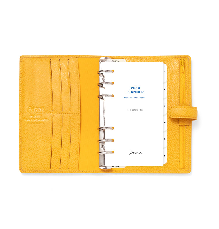 Filofax Finsbury Personal Leather Organizer in Mustard Yellow - with contents