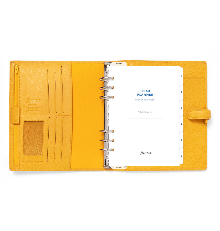 Filofax Finsbury A5 Leather Organizer in Mustard Yellow with diary