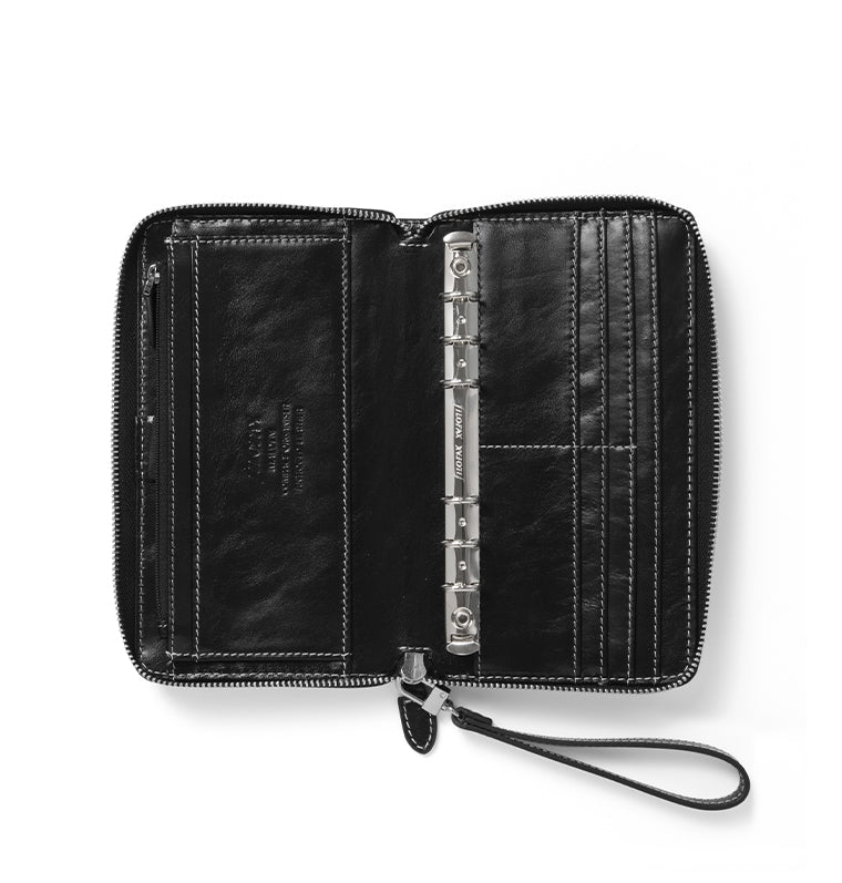Filofax Malden Personal Compact Zip Leather Organizer in Black - with credit card pockets and zipped pocket for purse functionality