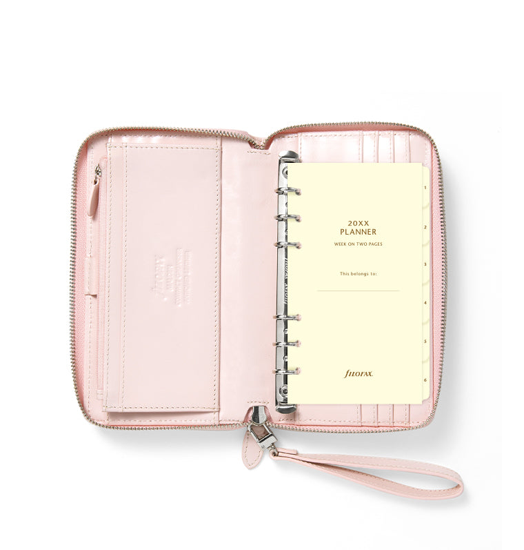 Filofax Malden Personal Compact Zip Leather Organizer in Pink - with organiser inside