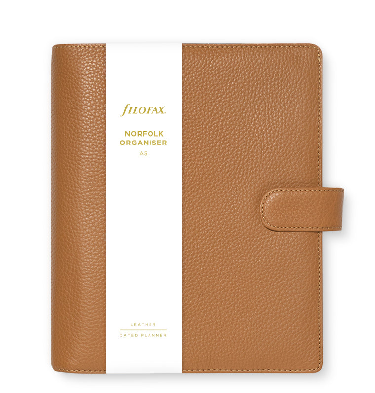 Filofax Norfolk A5 Leather Organizer in Almond Brown in packaging
