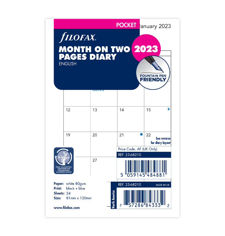 Foiled Pocket Rings Month on 2 Pages Deluxe Planner Calendar Refill, 3.2 x  4.7  81mm x 120mm, Sunday Start, Dated Monthly View, Choose 12 Months :  Handmade Products 