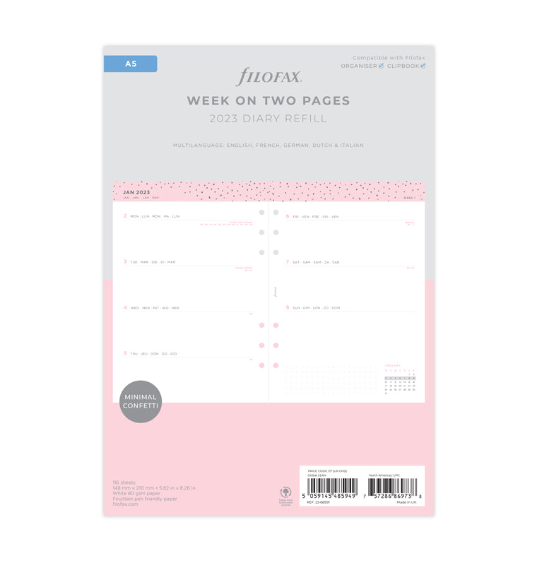 Confetti Week to View Diary - A5 2023 Multilanguage