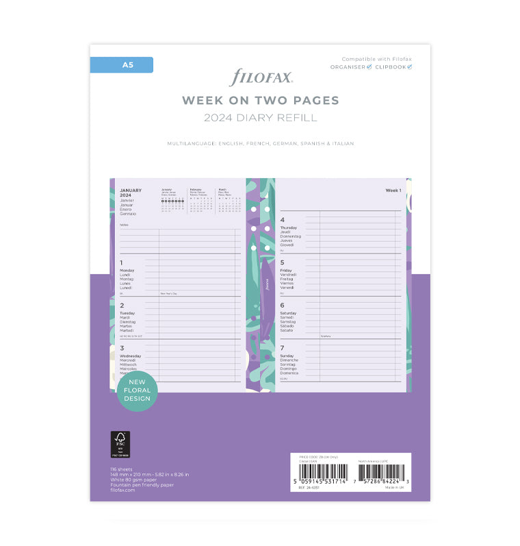 2024 A5 Planner Inserts Monthly, fountain pen friendly planner