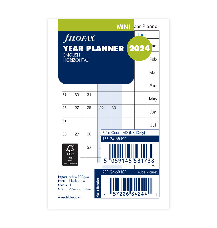 Horizontal Year Planner - Mini 2024 English