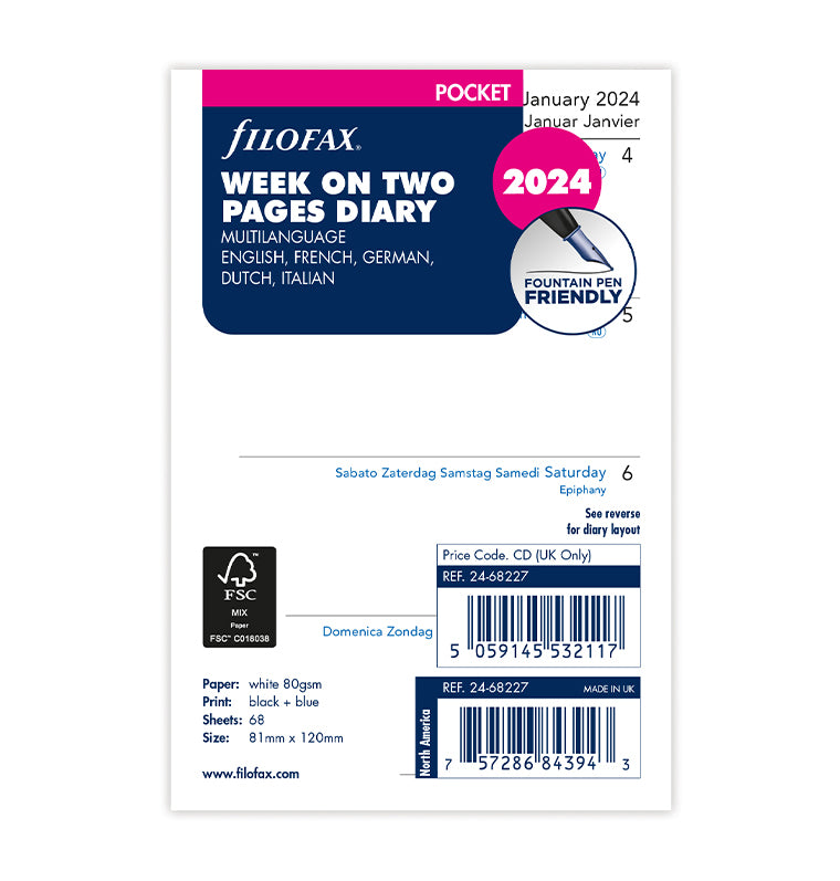 Week On Two Pages Diary - Pocket 2024 Multilanguage - Filofax