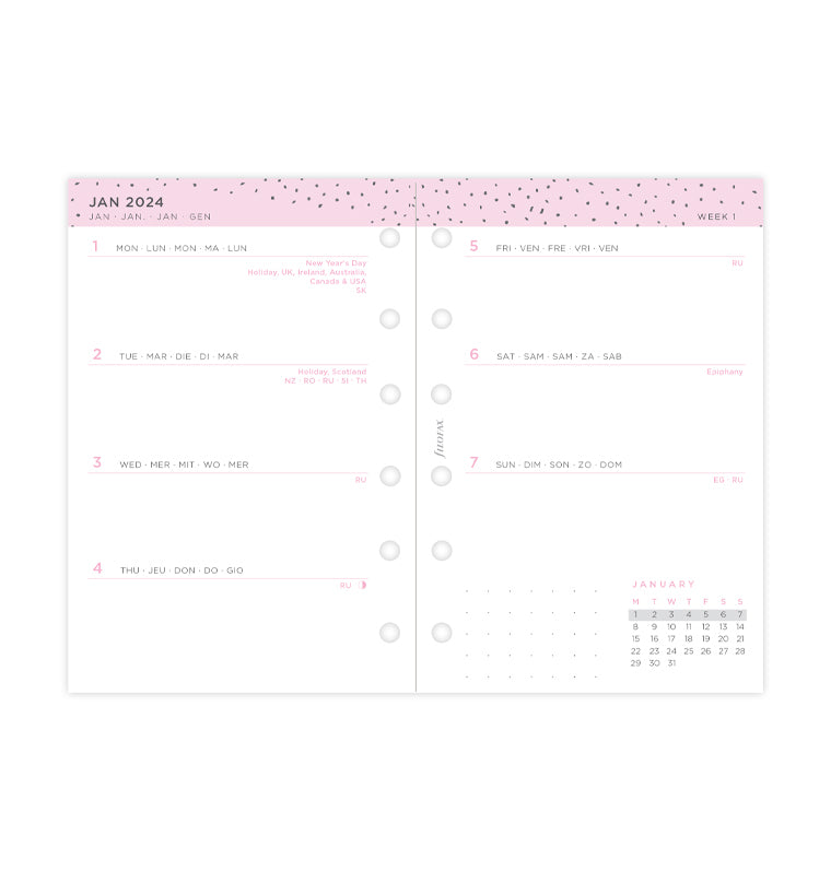 Confetti Week On Two Pages Diary - Pocket 2024 Multilanguage - Filofax