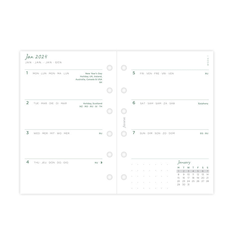 PRINTED 2024 Personal WO2P Dated Planner Insert Filofax Kikkik Week on  Across 2 Two Pages Daily Weekly Monthly Yearly Create 365 Diary 