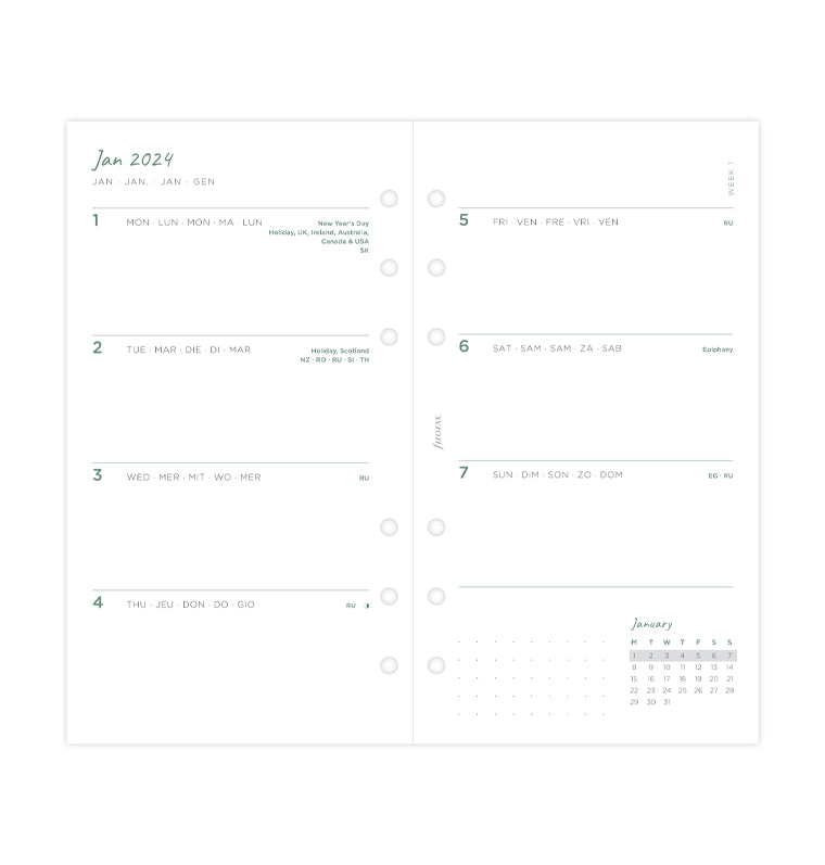 Filofax Eco Week On Two Pages Diary - Personal 2024 Multilanguage