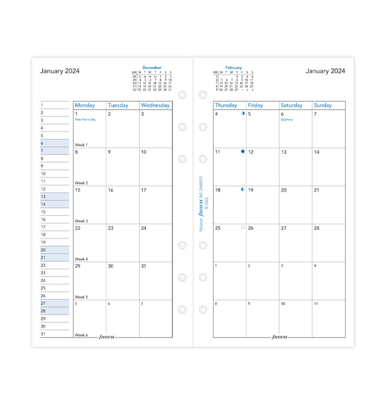 Filofax Kalender Einlage A5 Multilanguage: Week on two pages 2024