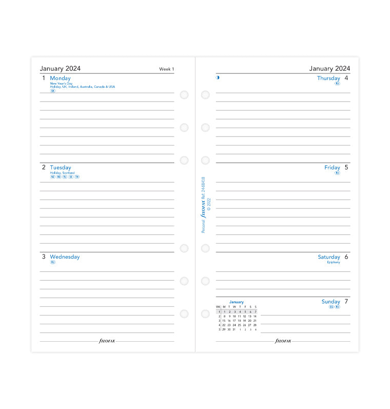 2024, 24/25 or 2025 Filofax A5 COMPATIBLE Week on two pages lined diary  refill