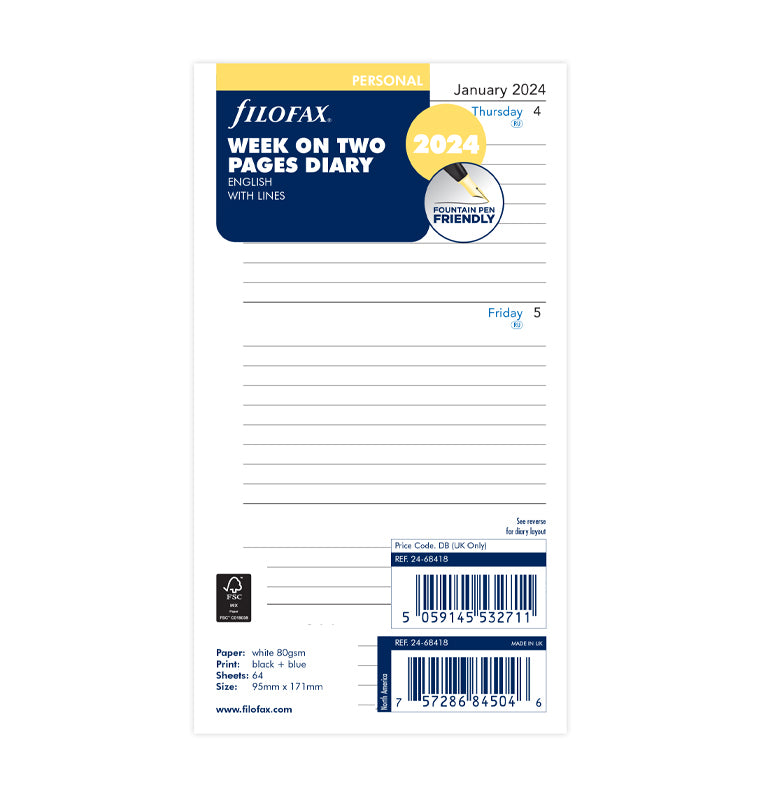 Filofax Personal Eco Week on Two Pages 2024 diary with tabs