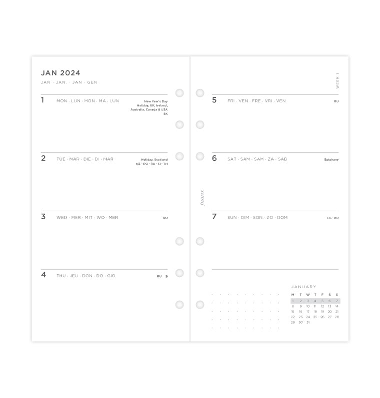 Filofax A5 Refill Week On 2 Pages Minimal 2024 