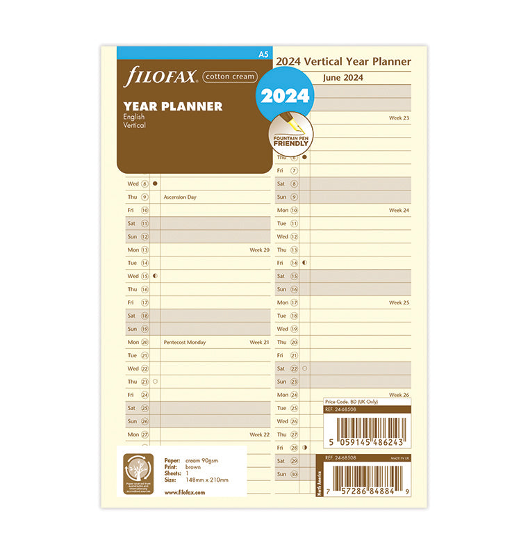 Filofax - Refill 2024 - Classic Vertical Year Planner Fold Out
