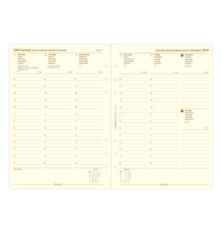 Week On Two Pages Diary With Appointments - A5 Cotton Cream 2024  Multilanguage
