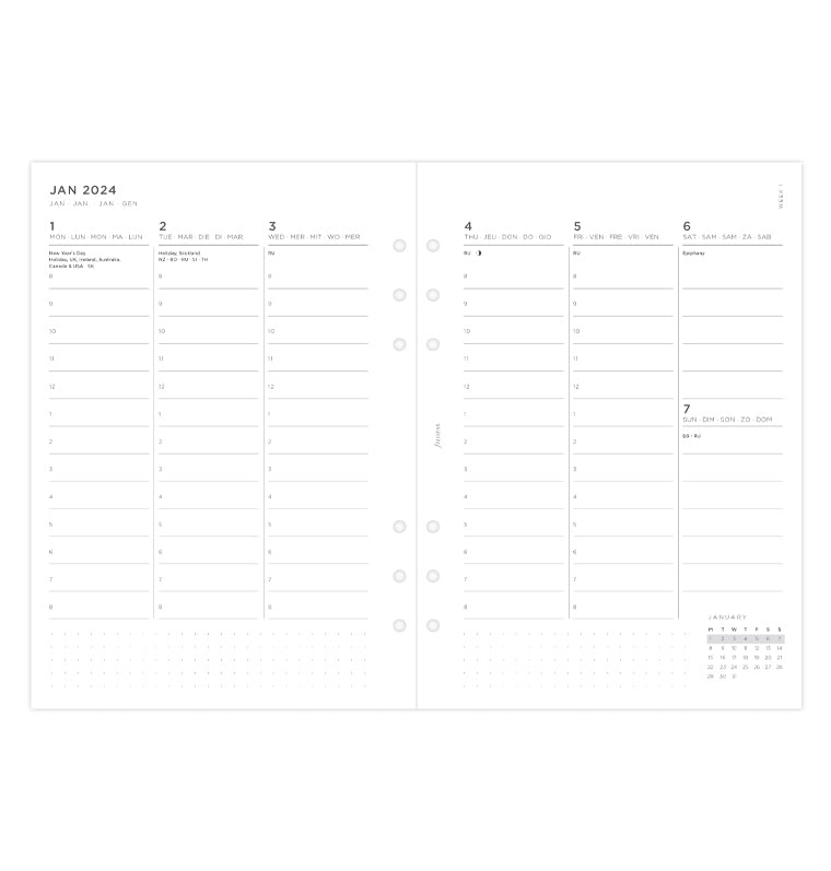 Minimal Week On Two Pages Vertical Diary - A5 2024 Multilanguage - Filofax