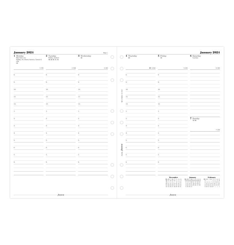  Filofax Calendar Diary Refill, Pocket Size, Two Days on One  Page, White Paper, Unruled, Trilingual, 2024 (C68223-24) : Office Products