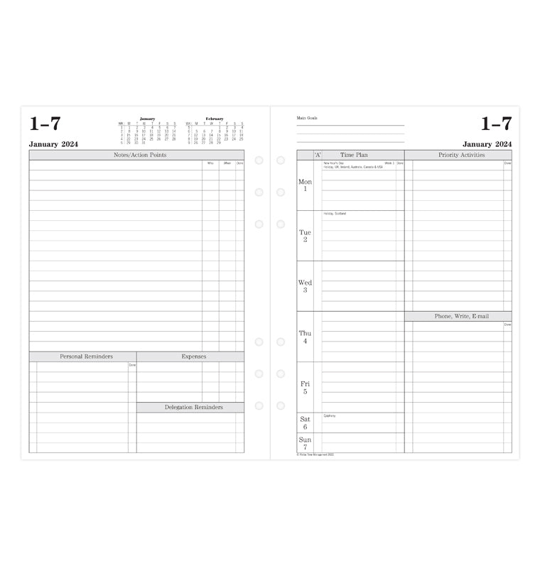 Time Management Week To View Diary - A5 2024 English - Filofax