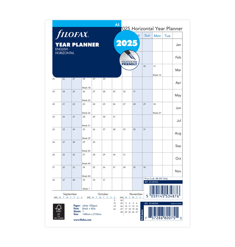 Horizontal Year Planner - A5 2025 English - Filofax