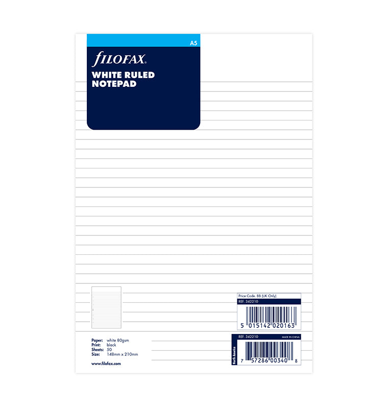 Filofax Refill A5 Paper White Notepad