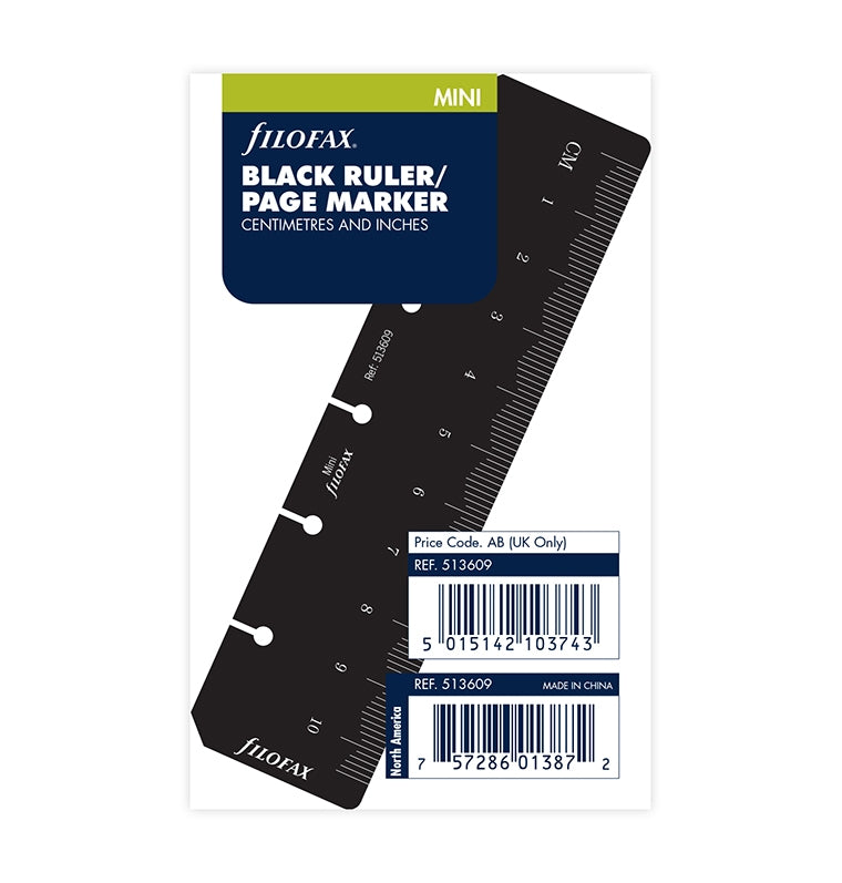 Filofax Mini Ruler And Page Marker - Black Polypropylene Organizer Accessory