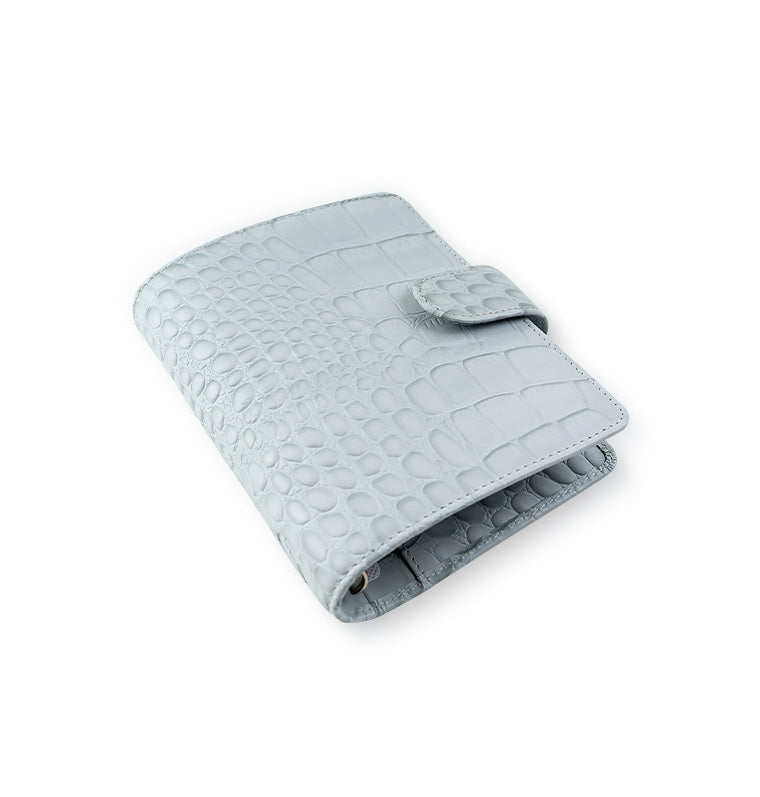 Filofax Leather Classic Croc Pocket Organizer Silver Mist Grey