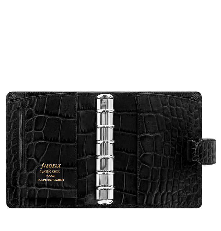Leather Classic Croc Pocket Organizer Black Inside