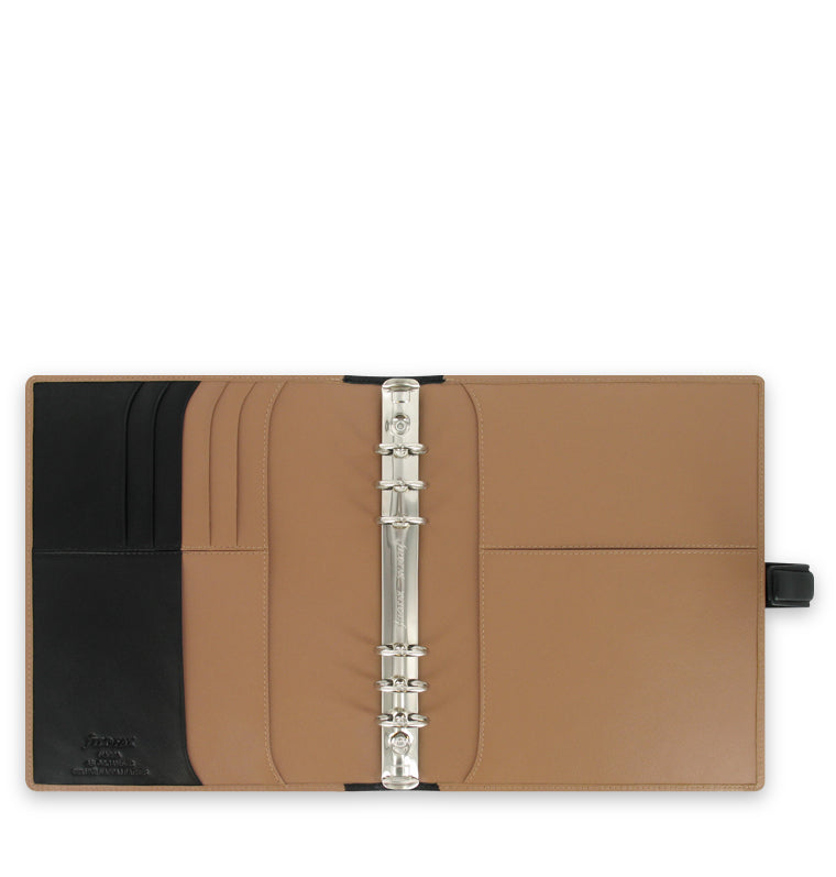 Nappa A5 Leather Organizer Taupe/Black Inside Pocket