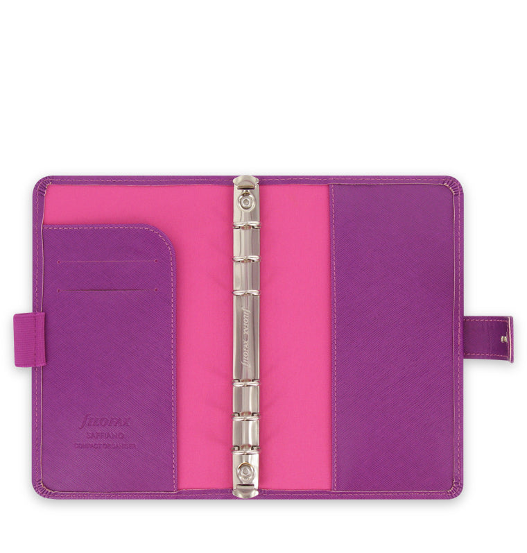 Saffiano Personal Compact Organizer Raspberry Inside Pockets
