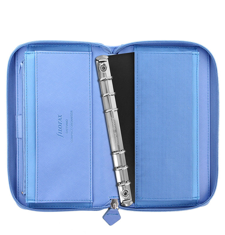 Saffiano Personal Compact Zip Organizer Vista Blue Removable Ring Mechanism